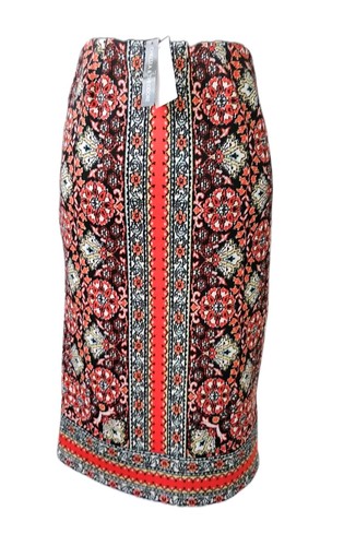 Chelsea & Theodore Skirt S Red Black White Blue Orange Knit Midi Pencil 4 6 NEW  - Picture 2 of 3