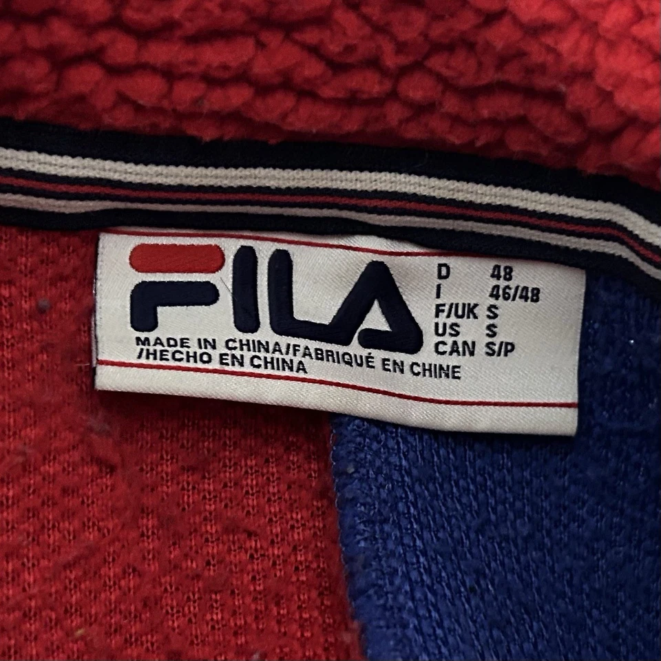 Chaqueta polar FILA pequeña vintage cremallera completa rojo blanco azul bloque de color hechizo Foto 4 de 4