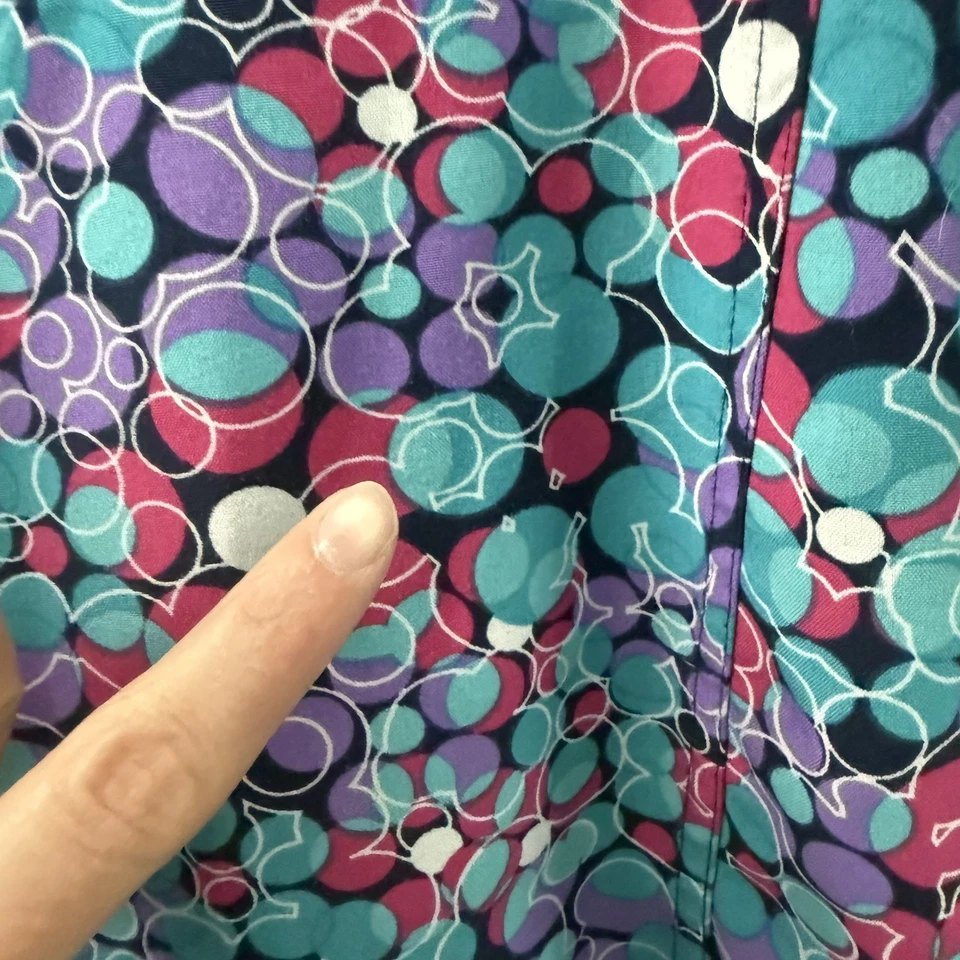 Med Couture Women's Size Medium Teal Purple Pink Polka Dot Fun Scrub Top - Image 2 of 4