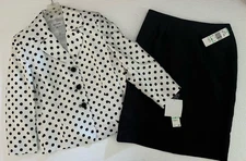 Suit Studio Petite Skirt Suit Size 8P Black And White Polka Dot Skirt Set NWT