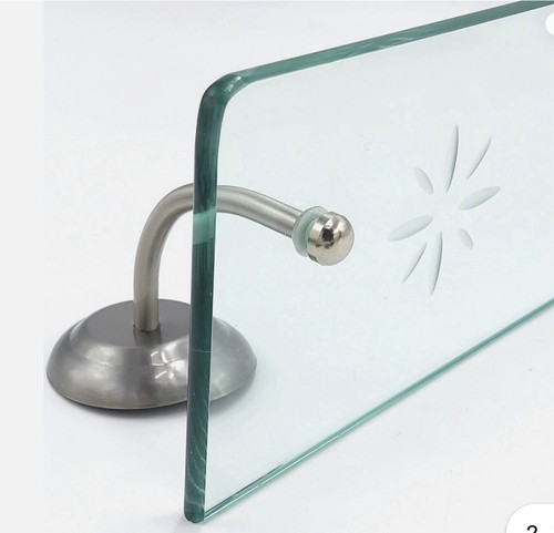 IKEA LILLHOLMEN Glass Etched Floral Wall Shelf Brushed Aluminum Mounts NEW - Picture 3 of 9