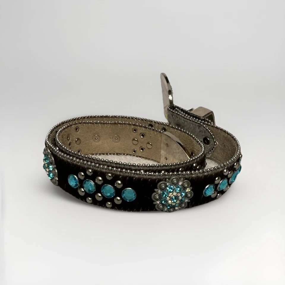 Cinturón vaquera occidental de cuero genuino BHW pedrería y cristal color turquesa Foto 2 de 4