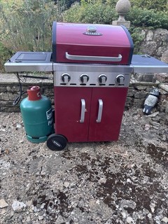 Outback Apollo 4 Burner Gas BBQ Grill with Side Burner Wheels Red/Steel