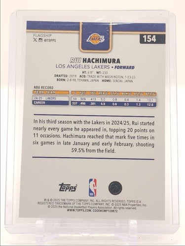 RUI HACHIMURA 2025-26 TOPPS FLAGSHIP BLUE RAINBOW LAKERS /150 Q5759 - Picture 2 of 2