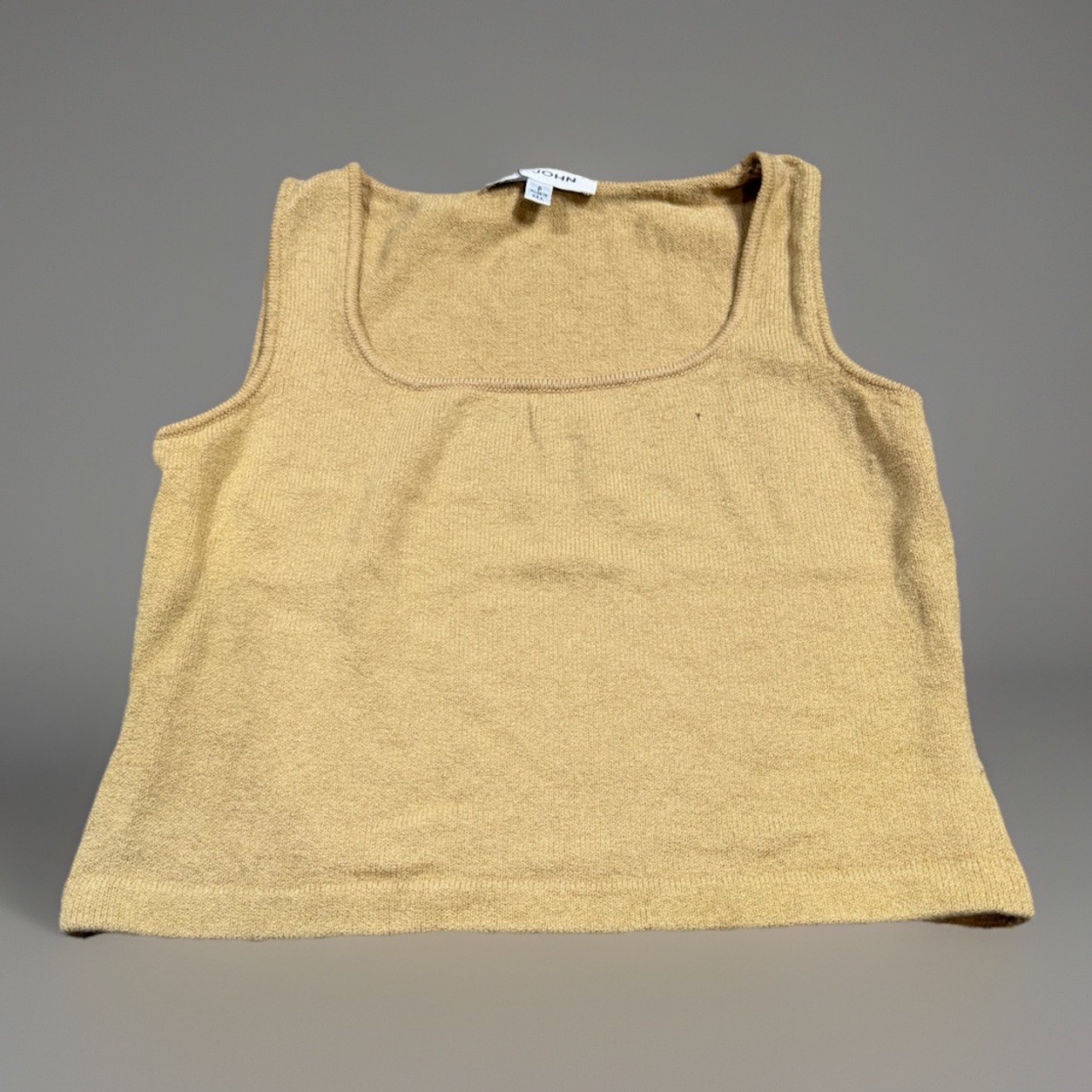 St. John Basics Vintage Gold Metallic Shimmer Knit Scoop Neck Sweater Tank Top