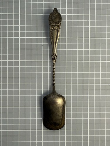 Antico cucchiaio da zucchero o paletta bacche argento 19g 5 1/4” manico ornato monogramma A - Foto 10 di 11