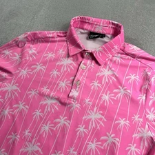 Sunday Swagger Stylin Pink White Palm Trees Mens Golf Polo Large Greens Tour