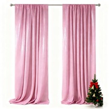 2 PCS 2x8 Ft Pink Sequin Backdrop Curtain Glitter Party Banquet Decor