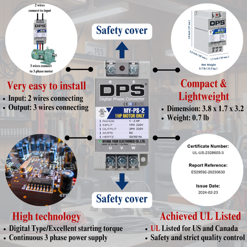 Convertidor monofásico a trifásico usado para motor de 1 HP (0,75 kW) 3 amperios 200-240 V UL/CE - Imagen 3 de 18