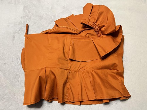 NY&C Top Women 2XL Orange One Shoulder Ruffle Peplum Statement Side Zip NWT $65 - Picture 4 of 18