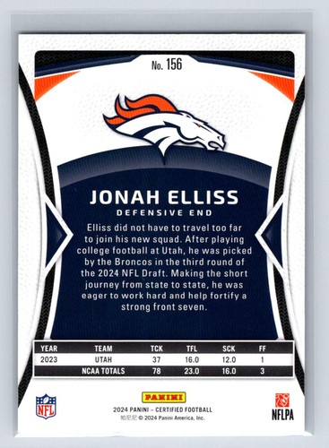 2024 Certified #156 Jonah Elliss (RC) -Base 003/400-Denver Broncos - Picture 2 of 2