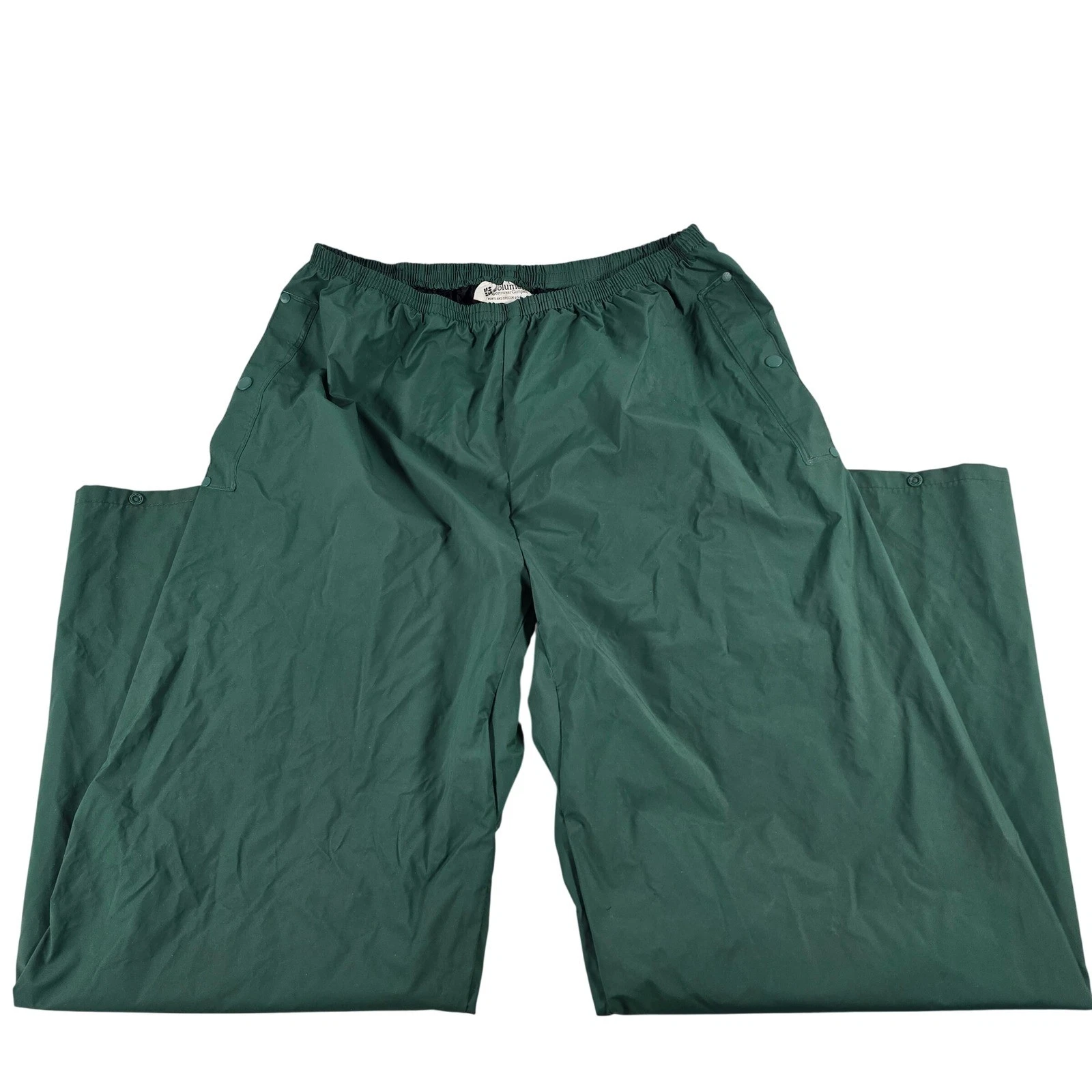Columbia Mens XL Green Rain Pants Waterproof Elastic Waist Snap Sides RM0120