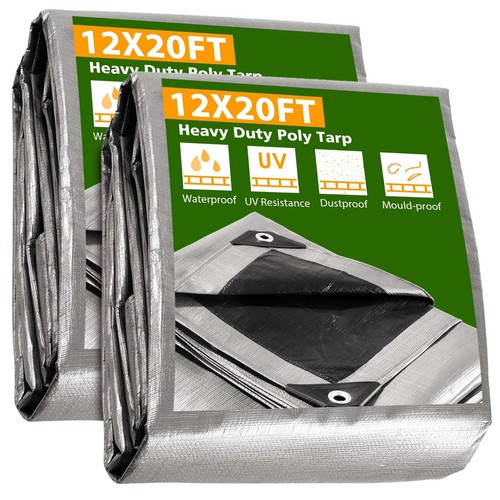 12x20 Ft 2 Pack Waterproof Poly Tarp 10-mil Heavy Duty Protect Cover Tarpaulin - 第 1/10 張圖片