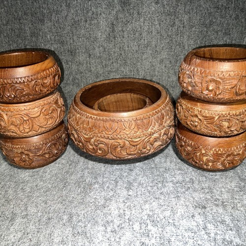 MCM Teakholz Salatschüssel /7 Servierschalen gerilltes Design Thailand Goodwood - Bild 11 von 11