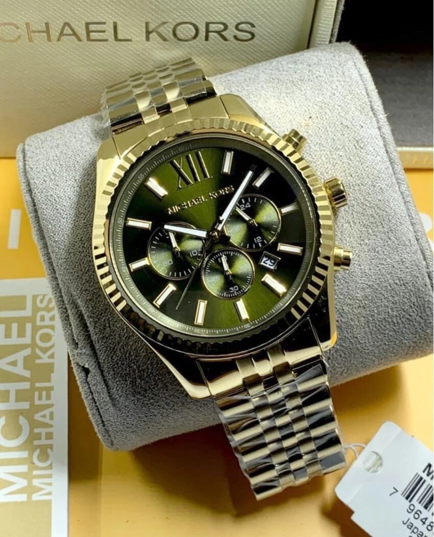 New Michael Kors MK8446 Men's Lexington Chrono Green Dial New Michael Kors MK8446 Men's Lexington Chrono Green Dial