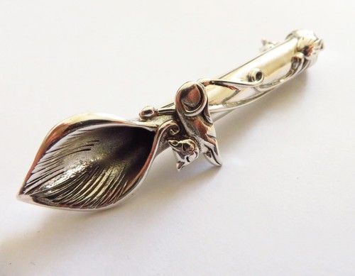 Art Nouveau Sterling Silver Cat posy flower holder pin vase Brooch Tussy Mussy - Picture 7 of 12