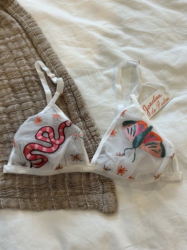 Jordan de Ruiter handgefertigter bestickter Bralette mit Schlange und Motte NEU mit Etikett L/XL - Bild 1 von 3