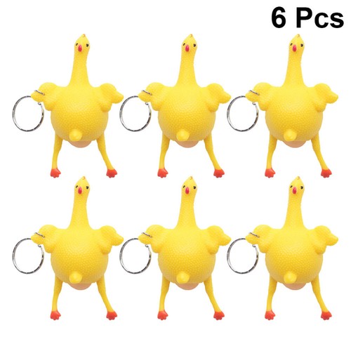 6 Pcs Gummi Huhn Keychain Lustige Huhn Spielzeug Vent Heikles Spielzeug - Bild 3 von 12
