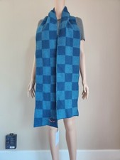 NWT PAUL SMITH Women's Checked Lambswool Scarf Blue 7'' x 82''