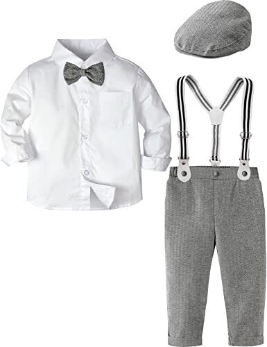 Toddler Boys Formal Outfit Baby Wedding Dress Clothes Kids 4-5T White Gray-1 - Picture 2 of 7