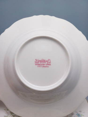 Syracuse Mayview Rim Soup Bowl Bone China Blue Green Floral 8" Set Of 4 - Picture 5 of 8