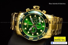 Invicta Men's PRO DIVER Scuba Chronograph Green Dial 18K Gold Plated 48mm Watch