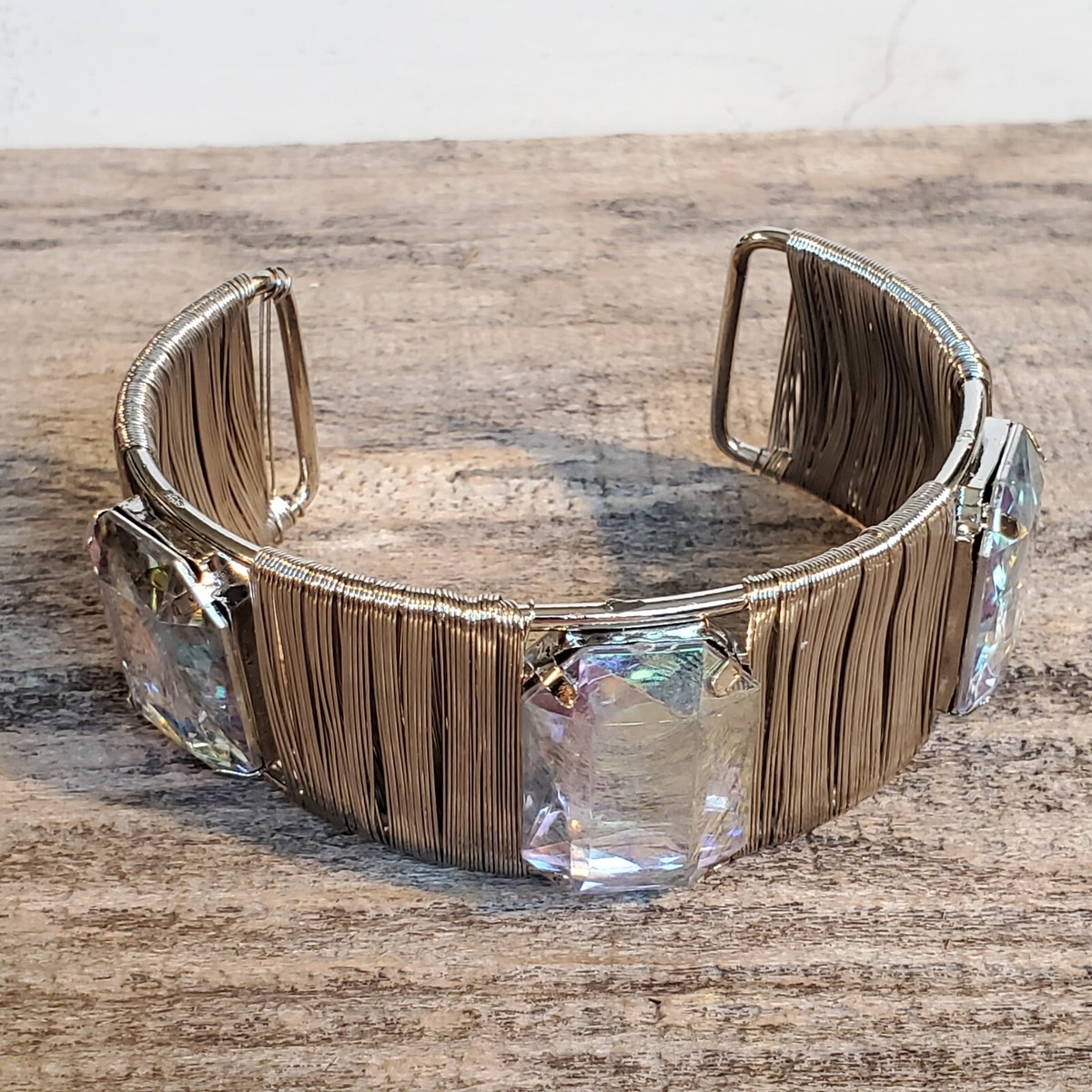 Vintage 90s Y2K Chunky AB Rhinestones Silver Wrap Detail