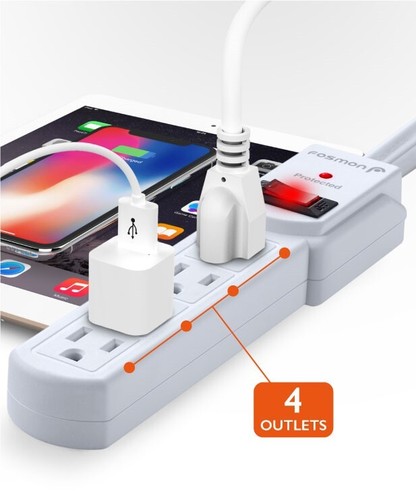 Fosmon 2x 4 salidas protector contra sobretensiones tira de alimentación enchufe plano conectado a tierra cable de extensión - Imagen 2 de 5