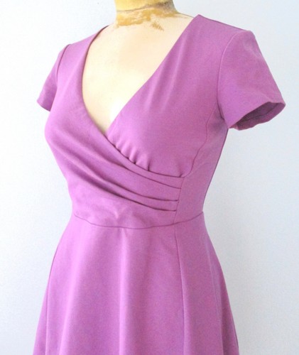Boden Lavender Knit Fit Flare Career Dress Draped Crossbody V-Neck Lined US 4P - Picture 2 of 6