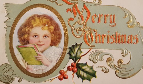 Cartolina antica Buon Natale immagine bambina in rilievo - Foto 2 di 4