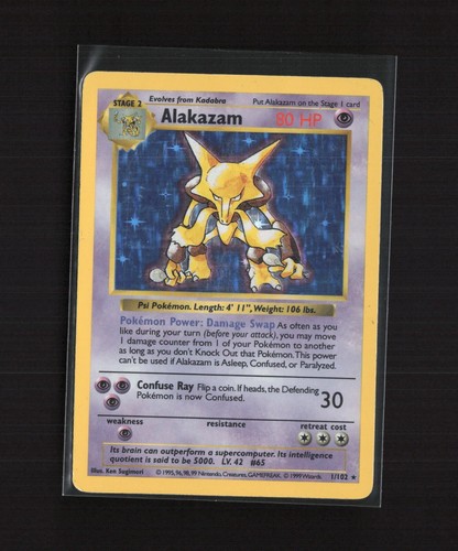 Alakazam 1/102 WOTC Base Set Shadowless Holo Rare Pokemon Card - Picture 2 of 3