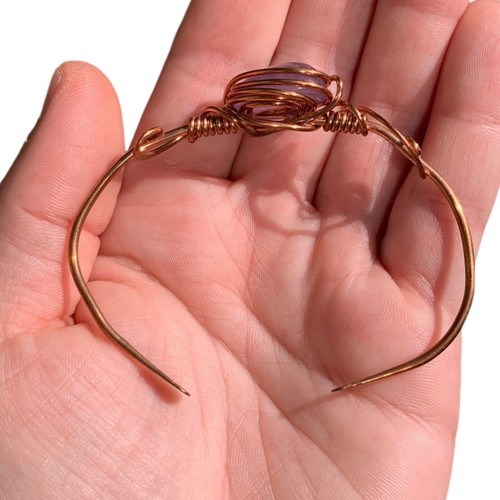 Brazalete brazalete de piedras preciosas de amatista púrpura genuino alambre de cobre envoltura joyería para ella - Imagen 8 de 16