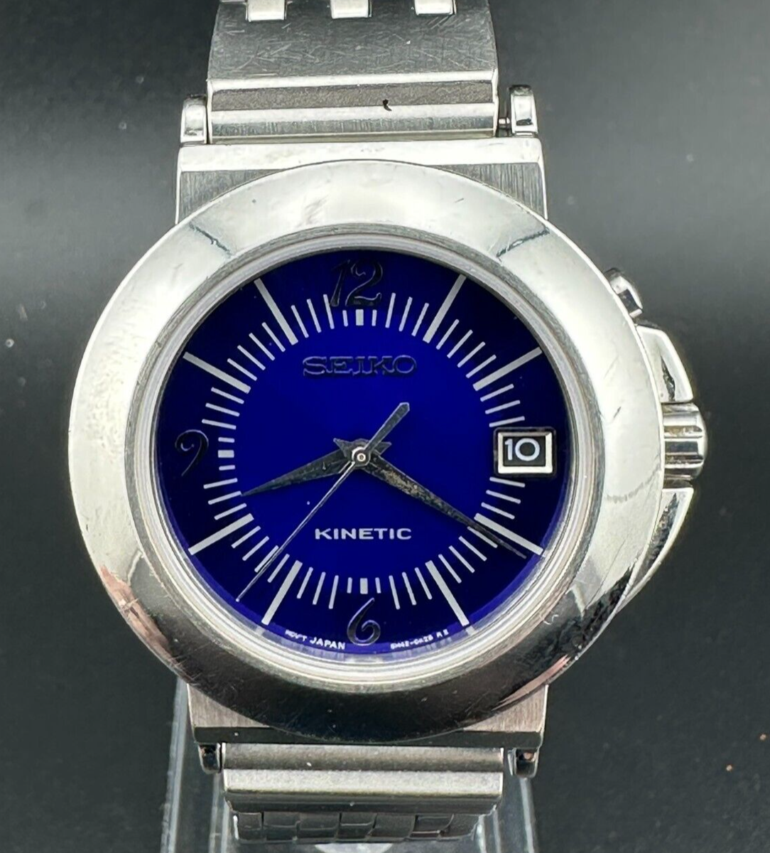 1998 Seiko Kinetic Men's Date Quartz Watch Blue Dial 37mm New