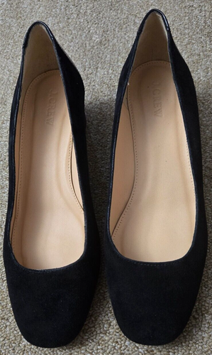 J Crew Women Slip On Pumps Shoes Size 9 Black Suede Textured Leather Block Heels - Picture 4 of 16