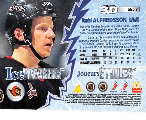 1996-97 McDonald's Pinnacle 3D #9 Daniel Alfredsson - Picture 2 of 2