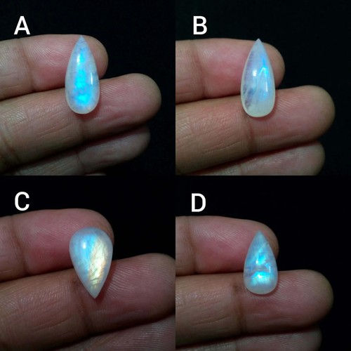 Stunning Blue Rainbow Moonstone Cabochon Pear Shape Loose Gemstone For Jewelry - Picture 13 of 13