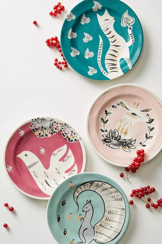 Plato Anthropologie CORINNA postre CERVATILLO ciervo rosa oro gres 8,25" nuevo con etiquetas - Imagen 2 de 2