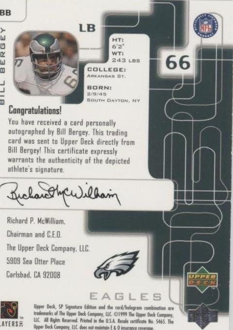 1999 SP Signature Edition Bill Bergey #BB