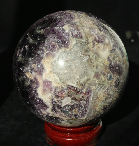 Bola esfera de cristal de cuarzo amatista de sueño Chevron de 3,85" con bandas caídas + soporte 1 - Imagen 3 de 10