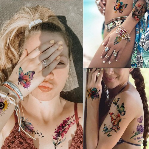 9 Sheets Large 3D Temporary Tattoos Colorful Flower Fake Tattoo Stickers - Picture 6 of 7
