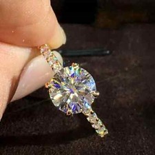 2.40Ct Lab Created Diamond Solitaire Engagement Ring 14K Yellow Gold Finish