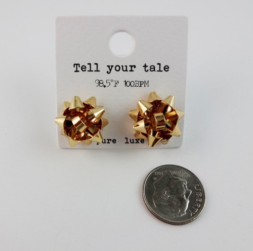 Gift Bow Earrings Gold Tone Studs Pierced Ears Holiday Jewelry - Picture 2 of 6