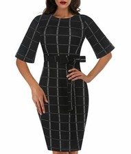 Chengqihan Women's Flare Sleeve Knee Length Formal Business Bodycon Dress 2XL