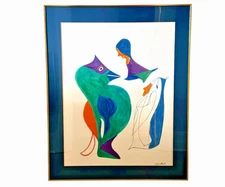 Vintage Original Modern Abstract Watercolor Painting - Signed, Framed