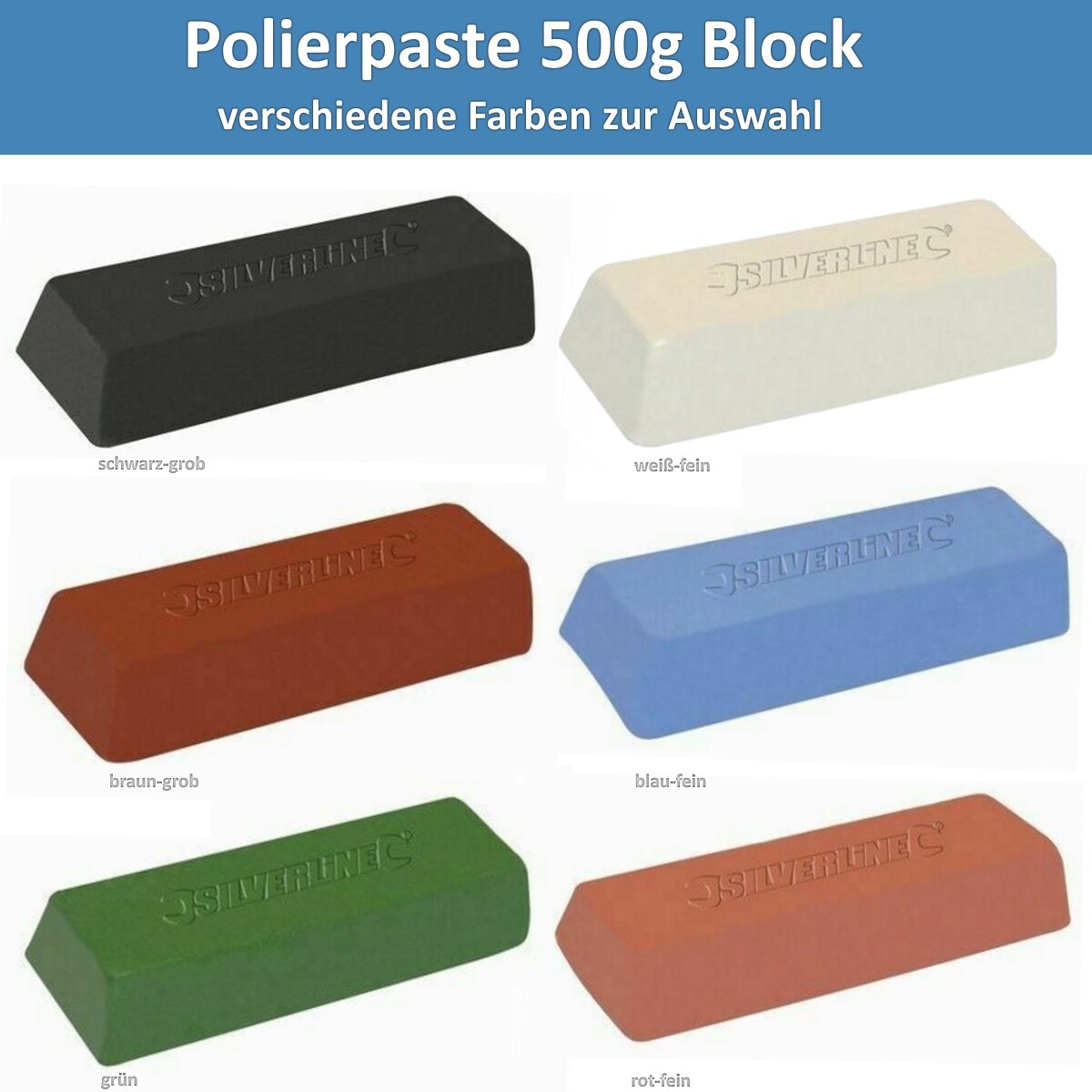 Polierpaste Politurpaste Schleifpaste 500g Block verschiedene Farben Grob Fein