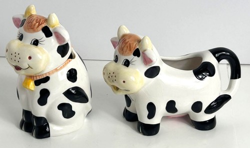 Kuh Thema Keramik Zucker & Milchkännchen Set schwarz und weiß Houston Ernte Geschenke - Bild 1 von 13