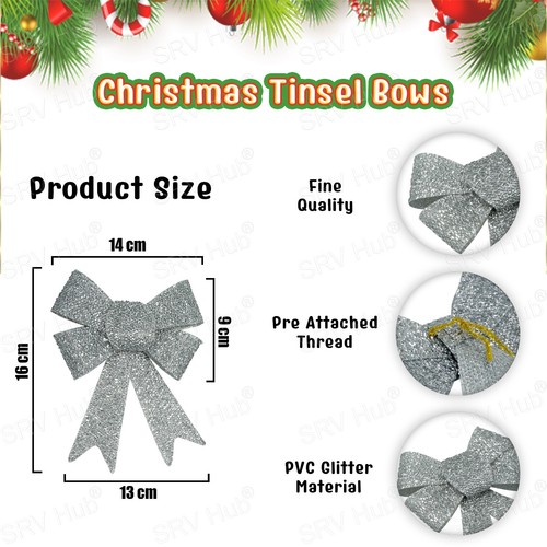 Glittered Tinsel Bows with Twist Tie, Luxury Bowknot, Christmas Tree Decoration - Picture 27 of 122