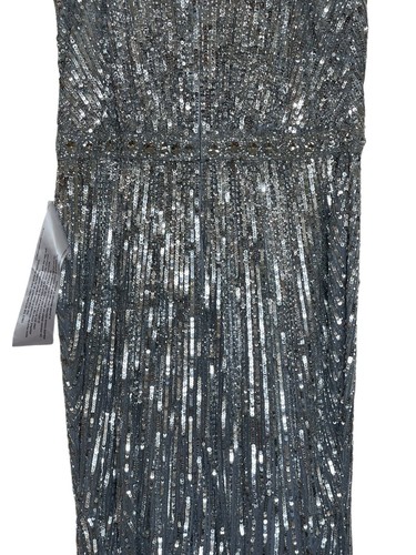 Abito vestito Mac Duggal taglia 14 grigio argento paillettes perline strass 4963 $498 - Foto 16 di 18