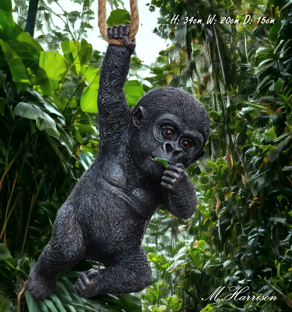 Baby Gorilla Silverback 34cm Garden Ornament Indoor Outdoor Hanging with Rope