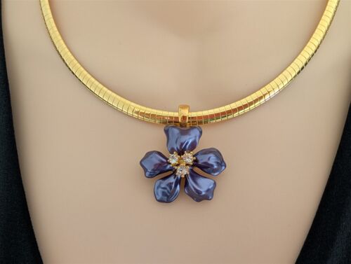 Kenneth Jay Lane Flower Girl Purple Enamel Enhancer/Pendant Omega Necklace 18" - Picture 3 of 4